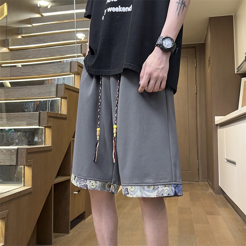 港风拼接休闲裤高街五分裤宽松直通短裤DK132P32,男装休闲裤,星座1204-3