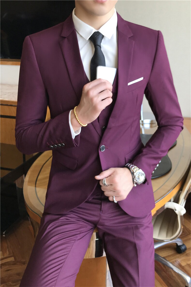 三件套西服套装男士西装商务休闲职业装上班面试修身新郎伴郎结婚,男装西服套装,星座505-2（原电商A260-1)