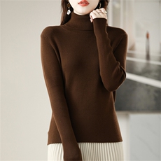 2025年秋季新款针织抽条高翻领上衣时尚休闲通勤百搭，女装针织衫/毛衣，阁惠羊绒