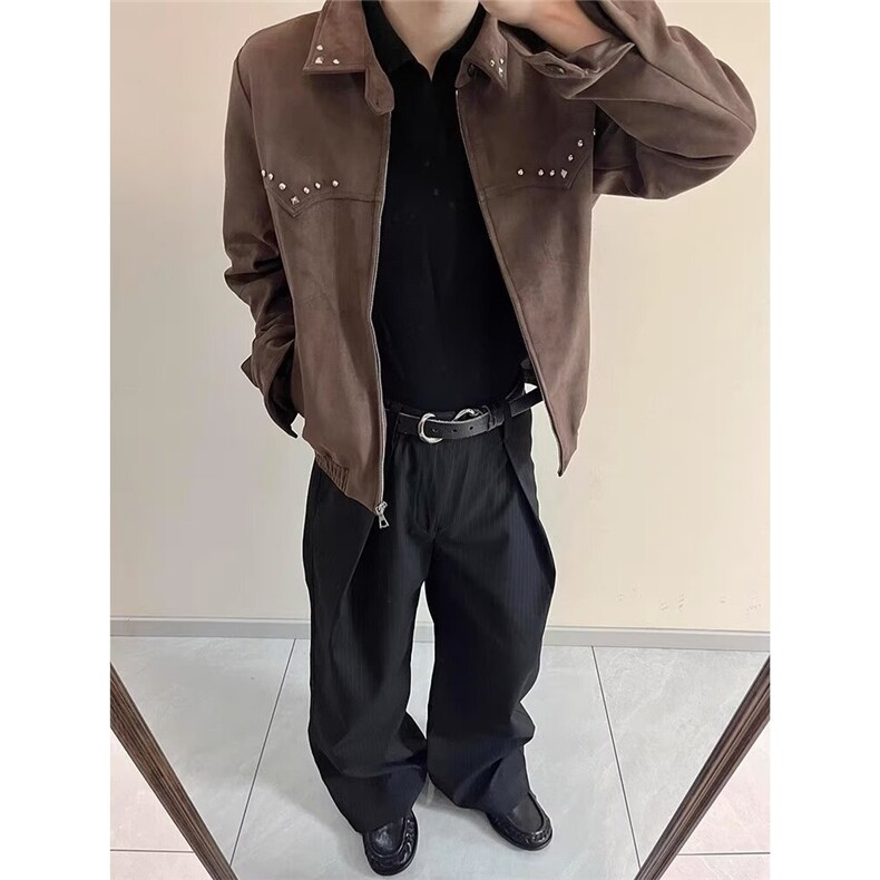 有货DHT232-批80原宿慵懒麂皮绒复空气层铆钉夹克,男装夹克,星座603-2