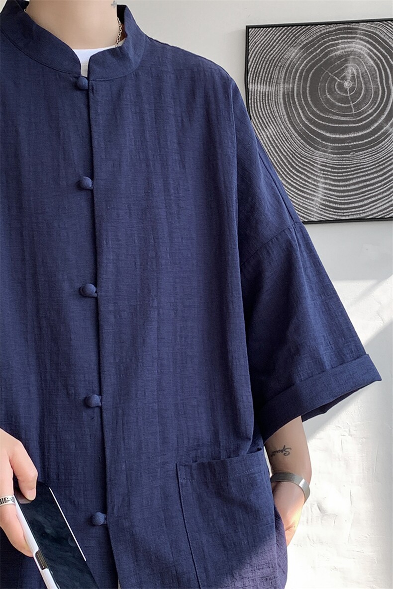 8XL-M风大码夏短袖衬衫男外套棉麻七分袖上衣CS505P60控78,男装衬衫,电商D206-1