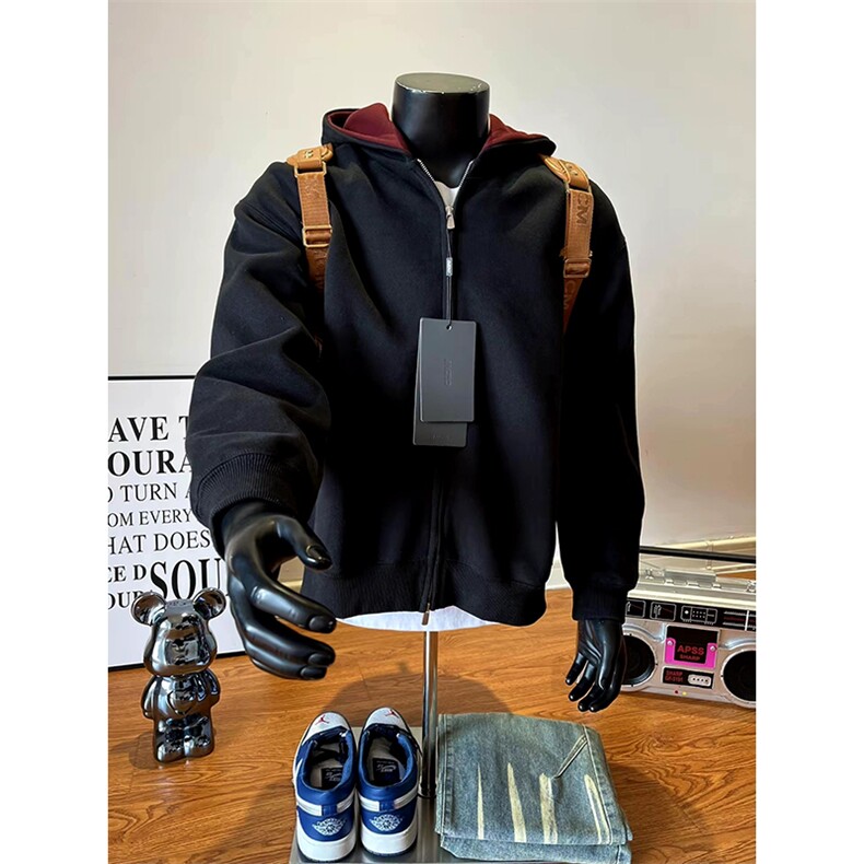 重磅高品质硬挺boxy26春装美式高街结构撞色拼接连帽卫衣开衫外套,女装短外套,电商A486