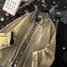 港风秋款男女假两件夹克衫格子拼接宽松外套JK181P82，男装夹克，星座1013-1