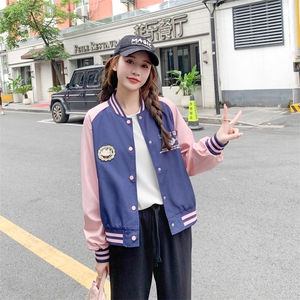 学院风拼色棒球服2025早春新款设计感少女刺绣短外套休闲夹克上衣图片