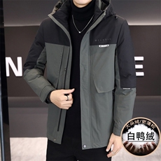 标90高品质连帽白鸭绒三防面料加厚羽绒服工装外套上衣1666P238，男装羽绒服，电商B226