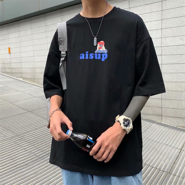T恤慵懒百搭气质青年潮流ins常规圆领ins文艺男短袖上衣W146-P20图片