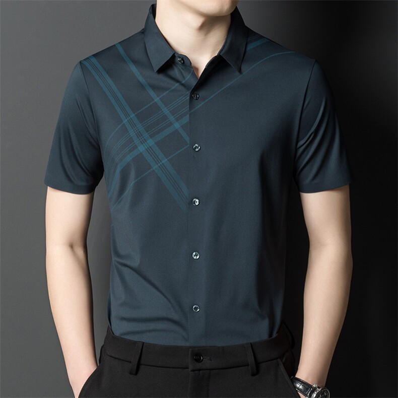 短袖衬衫男春夏季新款男士半袖衬衣男装时尚扣领短衬衣服男式，男装衬衫，电商B212（原钱塘6029）