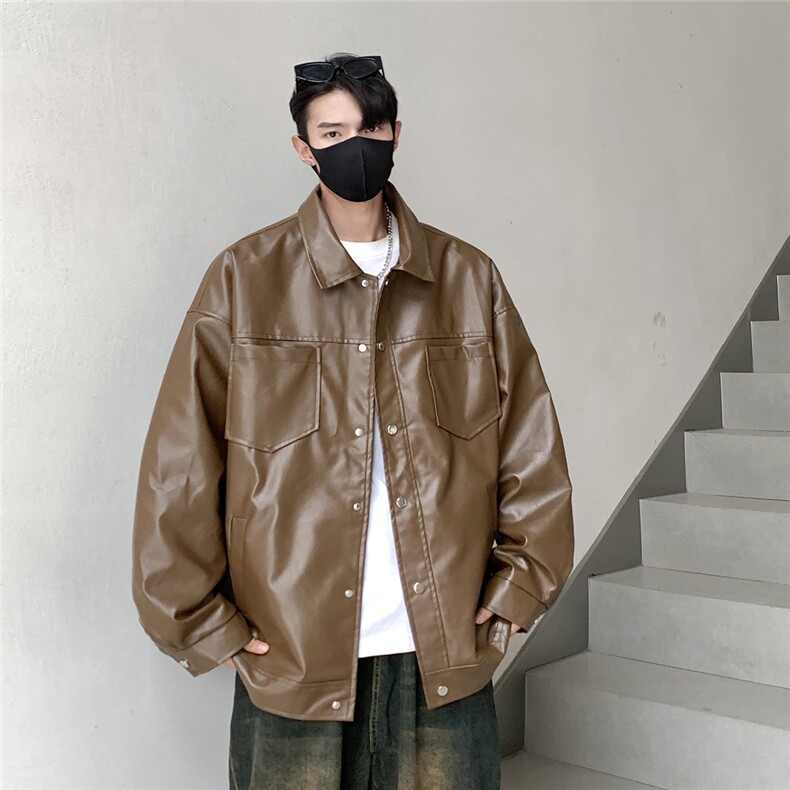 港风翻领pu皮面料皮衣男潮流休闲宽松皮衣外套男77107P78控108,男装皮衣,星座227-7