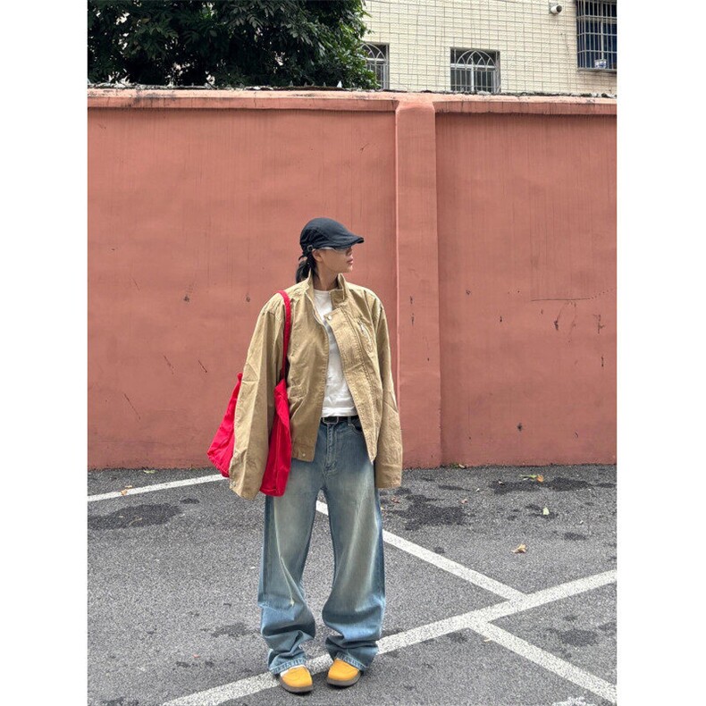 卡其色工装夹克春季廓形美式复古宽松立领飞行员外套JK22XX-特P85,男装夹克,星座1007（原301D）