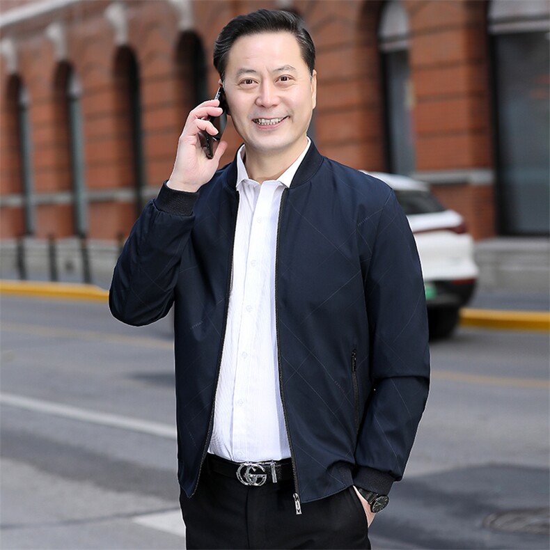 男士2023年春季新款长袖薄款中年爸爸装商务休闲拉链夹克棒球潮流图片