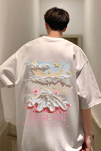 T708大码宽松纯棉运动圆领体恤衫oversize短袖T恤男重磅T图片