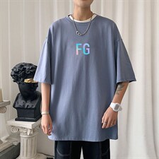 2024夏季新款宽松大码港风反光FG字母运动短袖纯棉T恤T1915-P22