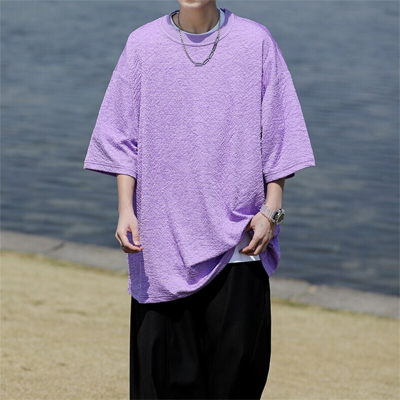 8XL-M特大码短T恤泡泡袖肌理感冰丝短袖衬衫上衣五分袖DX322P25,男装T恤,电商D206-1