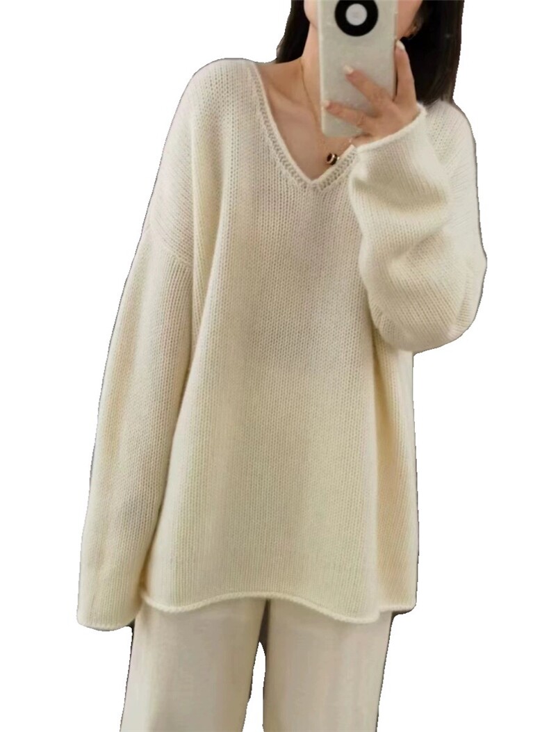 女中长款V领秋冬慵懒软糯休闲宽松保暖外套2024年秋季，女装羊毛衫，思途羊绒