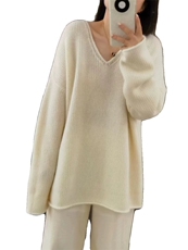 女中长款V领秋冬慵懒软糯休闲宽松保暖外套2024年秋季，女装羊毛衫，思途羊绒