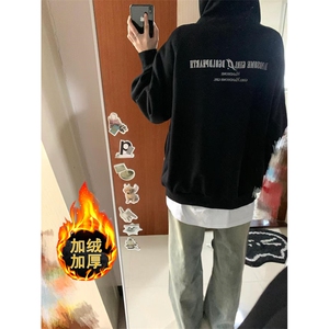 潮牌街头风开衫连帽重磅卫衣男女春秋季宽松休闲外套W213
