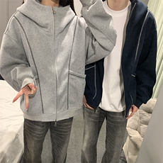 抖音得物高品质秋冬美式高街重磅结构辑明线纹理连帽卫衣外套W111，男装卫衣，电商A486