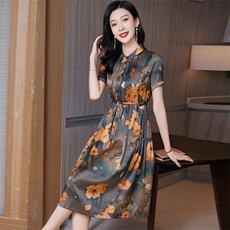 香云纱真丝连衣裙2023女夏季气质妈妈装高腰显瘦优雅高级感桑蚕丝，女装连衣裙，阿舍尔精品