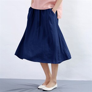 时尚百搭高腰显瘦A字半身裙舒适棉麻面料，女装半身裙，秋牧寒烟