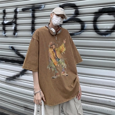 潮牌宽松短袖t恤蜡染美式复古高街水洗做旧517A-2-SX241-P38，男装T恤，星座517A-2