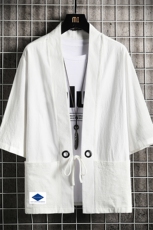 HF59061-P40风汉服男开衫外套七分袖道袍网格挂拍，男装民族服装，电商A040A