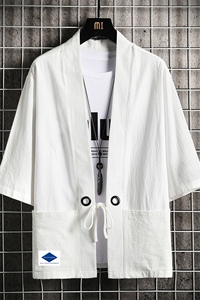 HF59061-P40风汉服男开衫外套七分袖道袍 网格挂拍图片