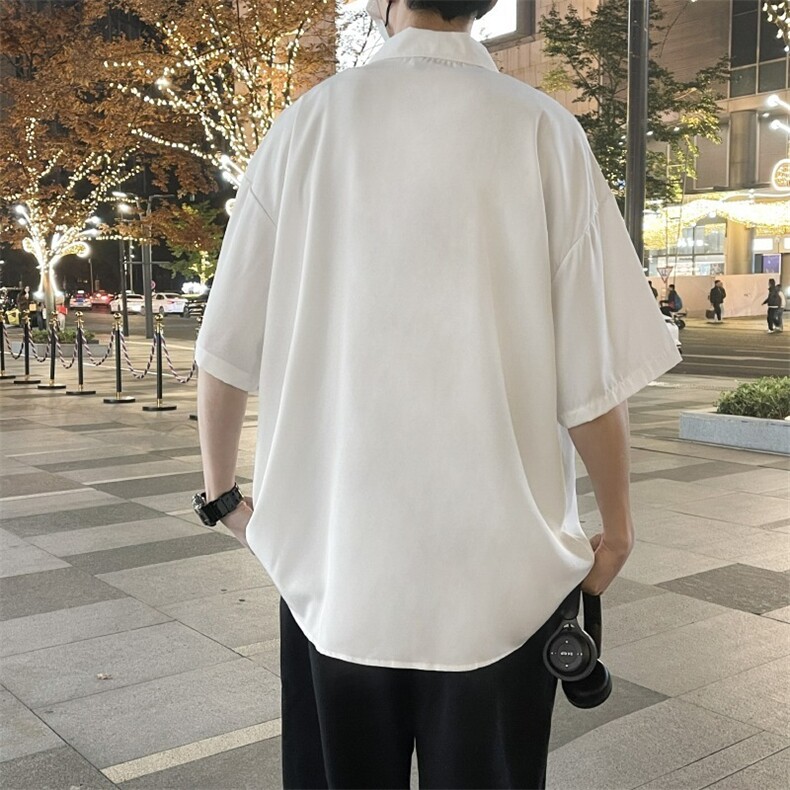 半袖衬衣男夏季纯色日系简约短袖衬衫美式复古式痞帅潮牌外套冰丝,男装T恤,星座1210-1