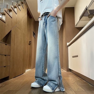 复古拉链开叉牛仔裤男女新款水洗直筒微喇拖地裤子 NC1065图片