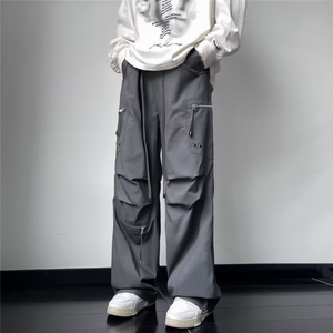 港风阔腿工装长裤男2023冬季新款口袋设计感宽松束脚裤K4747-P59图片