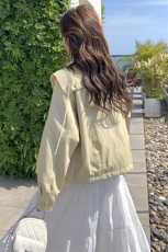 现货26秋装新款针织领拼接亮色小皮衣2D044-711-P145-K238，女装皮衣，2D044