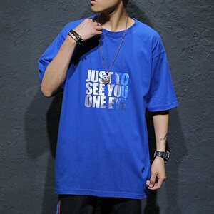 潮款夏男短袖T恤嘻哈字母印花纯棉圆领T恤衫加肥大码18058-1款图片
