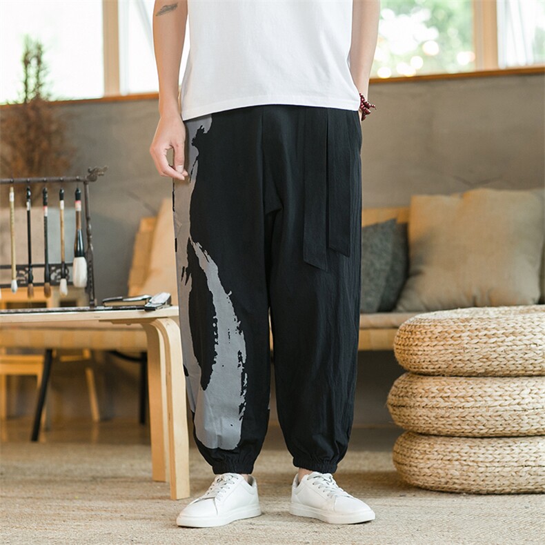 风大码男装棉麻休闲裤印花男士束脚长裤XZ314A-1-K023-P50,男装休闲裤,星座1513