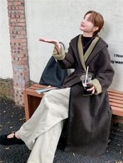 兜帽系带拼色双面羊毛呢大衣--2B72--8621--P245--K328，女装双面呢大衣，乐吉娜