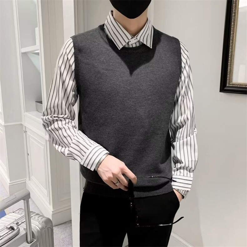 社会小伙假两件毛衣男衬衫领春秋季条纹针织衫韩版修身外套男M226,男装针织衫/毛衣,星座1116A-2（原606A-1）