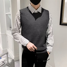 社会小伙假两件毛衣男衬衫领春秋季条纹针织衫韩版修身外套男M226，男装针织衫/毛衣，星座1116A-2（原606A-1）