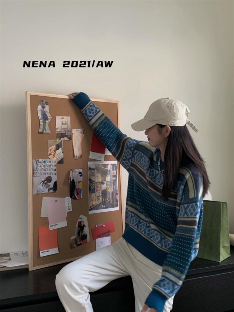 慵懒风撞色毛衣，女装针织衫/毛衣，里奈(1F)