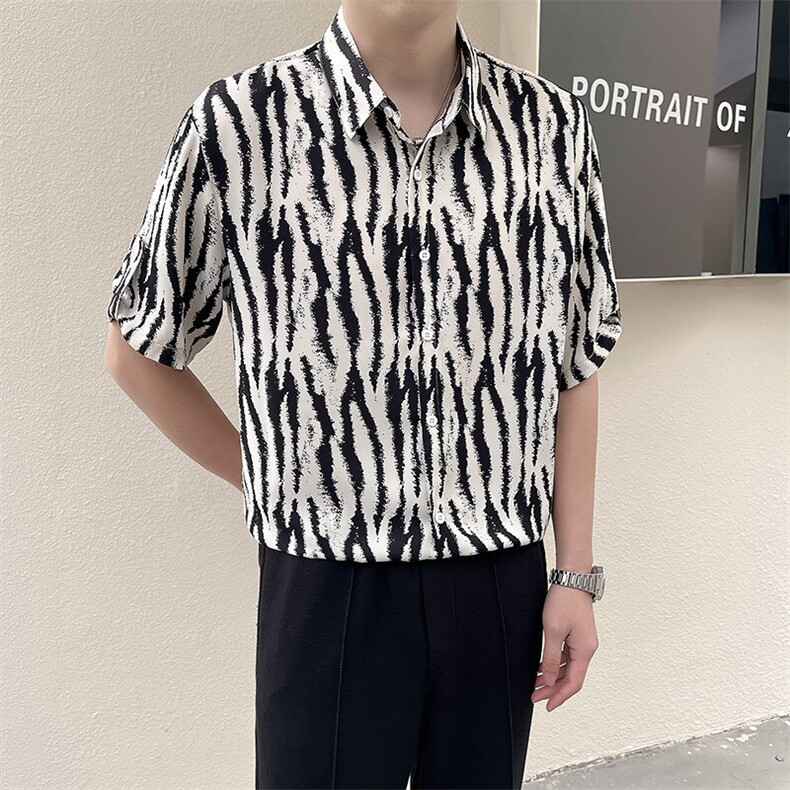 轻熟风~大码男装夏季斑马纹中袖衬衫C211/P40,男装衬衫,电商B331