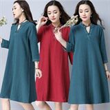 连衣裙优雅韩版纯色气质宽松腰套头2021年夏季七分袖中长款，女装连衣裙，奕阳依阁