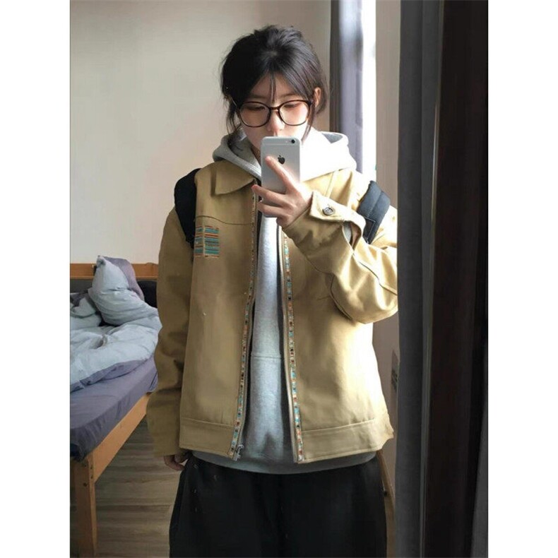 春季新款港风美式复古宽松中长款翻领工装夹克设计感JK1432-P95,男装夹克,星座313A(原308A-2)