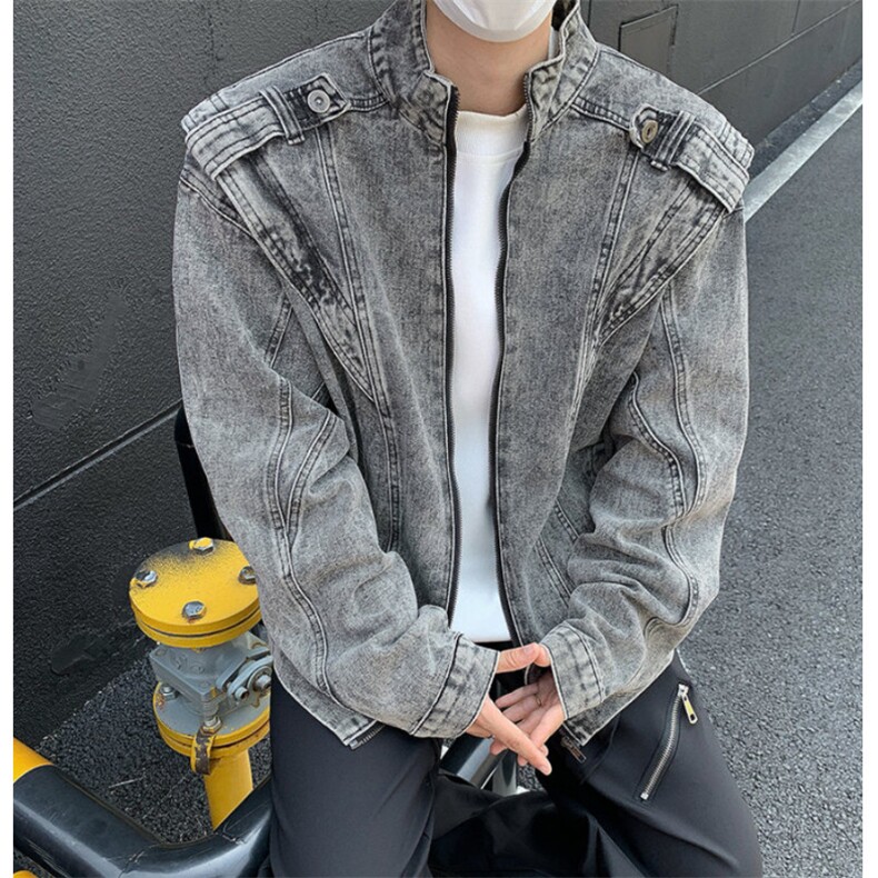 美式复古重工拼接短款牛仔衣外套潮牌街头cleanfit机车服夹克男,男装工装外套,星座601-2