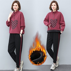三年不下架年轻妈妈春装长袖加绒卫衣2024新款中老年女秋运动两件套装，女装套装/套裙，璐依舞