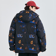 冬季新款连帽保暖白鸭绒外套潮流涂鸦羽绒服A305-3743-P190控269，男装羽绒服，电商B306