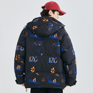 冬季新款连帽保暖白鸭绒外套潮流涂鸦羽绒服A305-3743-P190控269图片