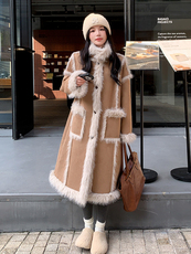 现货主推皮毛一体加厚长款210-6352-P190-K3182025年冬季，女装羊羔毛/颗粒绒，浙宝210（原浙宝191）