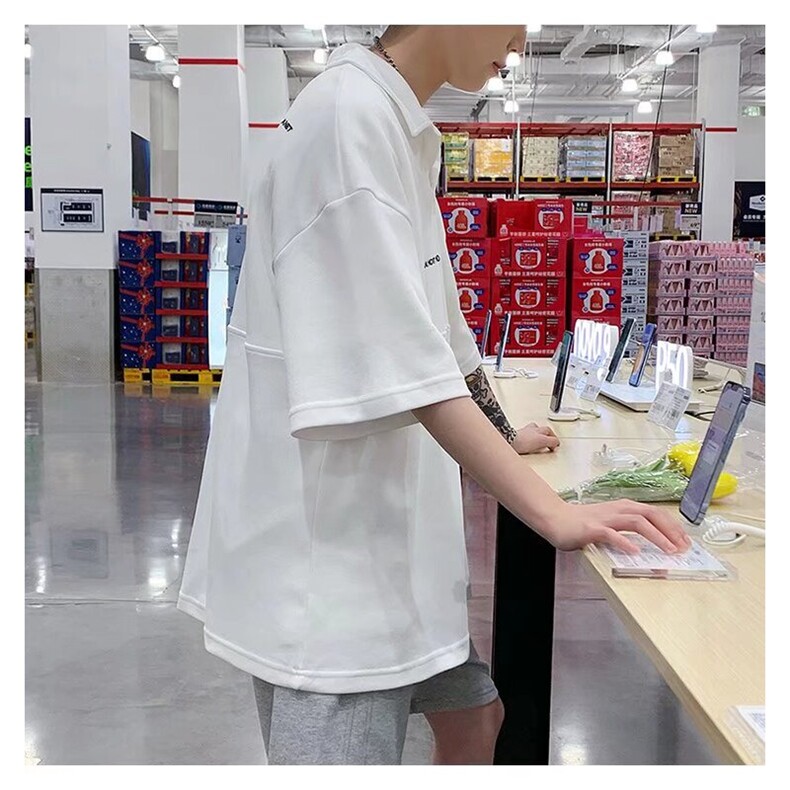 日系复古学院风Polo衫短袖美式t恤夏季字母五分袖65棉PL05-P38,男装T恤,星座1001-1
