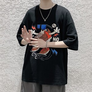 港风嘻哈设计款原创印花短袖T恤大码宽松男潮517A-1-T911-P28控38图片