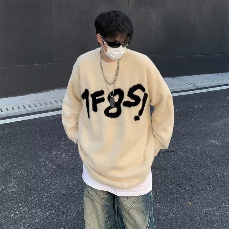 美式复古街头风字母提花毛衣男秋冬季设计感小众慵懒MY258-P55,男装针织衫/毛衣,星座1109-3