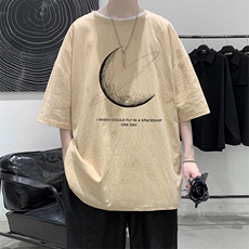 YT26246-P30月球亚短袖t恤男大码五分袖男宽松七分袖港风模特，男装T恤，电商A040