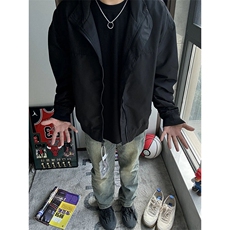 港风大码秋季新款美式褶皱设计感立领夹克MF1234特批55，男装夹克，星座213
