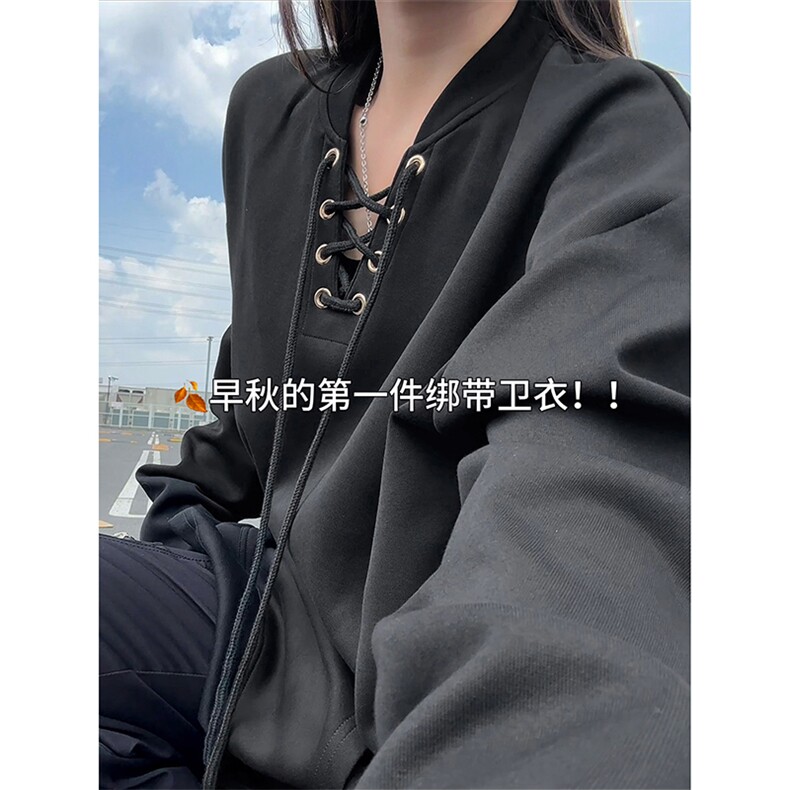 日系复古韩版休闲款上衣慵懒风随性系带设计卫衣HY851TP45控68,男装卫衣,电商A102B